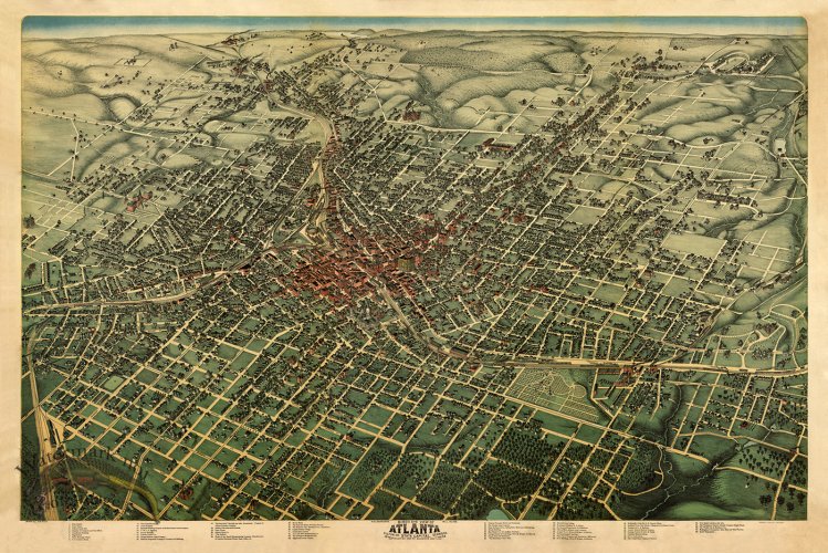(image for) Atlanta Birds Eye View Map 1892