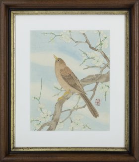 Orental Watercolor of a Bird Framed